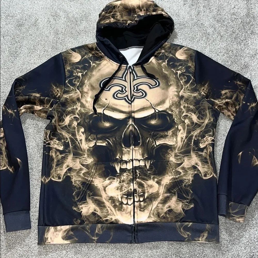 Grim Reaper Skull in Hell New Orleans Saints Hoo Dat Hoodie Hooded sweatshirt L